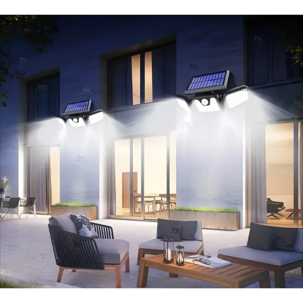 2400 mA Solar Lights Outdoor with Motion Sensor,3 Head 270° Wide Angle Street